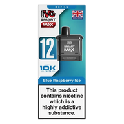 IVG Smart Max 10K Prefilled Pods in Blue Raspberry Ice – replacement prefilled pods with 2ml e-liquid capacity, delivering up to 10,000 puffs in sweet Blue Raspberry Ice flavour.